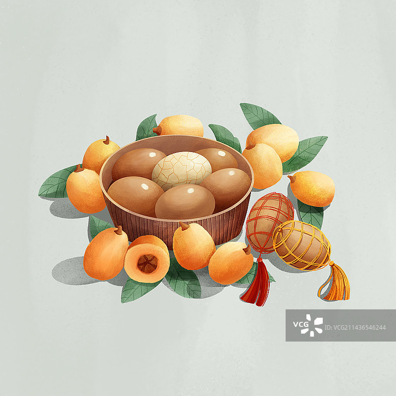 立夏吃煮熟的鸡蛋和成熟的水果枇杷图片素材