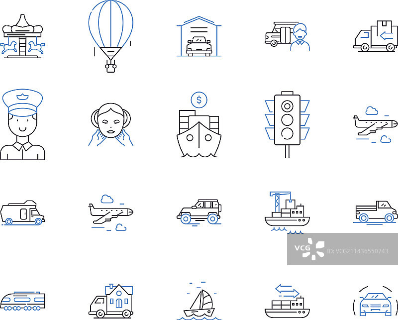 交通运输和旅游轮廓图标合集图片素材