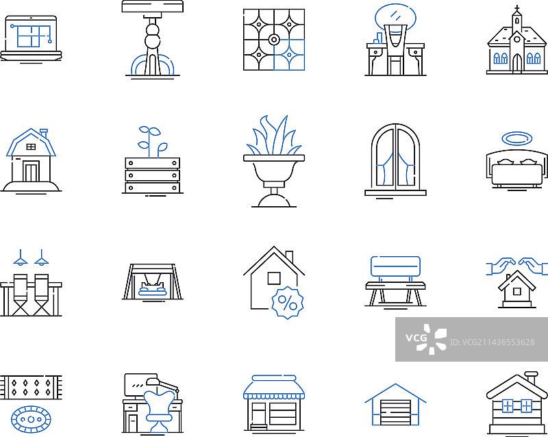 家具和室内设计轮廓图标集图片素材