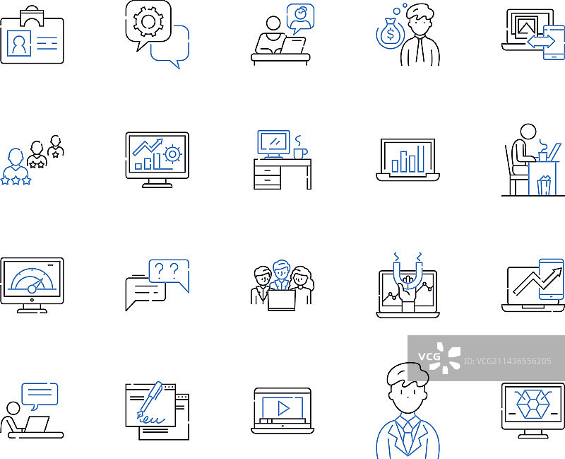 远程商务轮廓图标合集图片素材