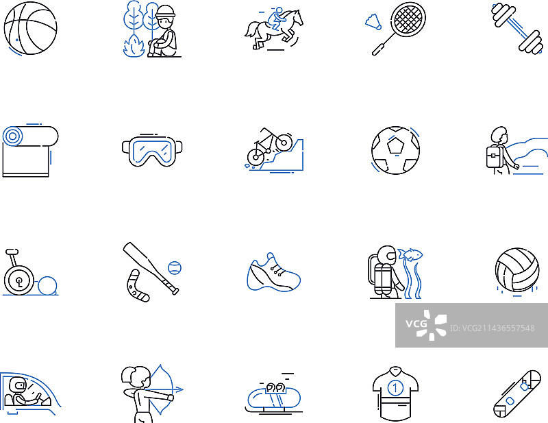 球拍运动器材轮廓图标合集图片素材