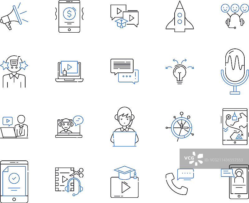 音频技术轮廓图标集合图片素材