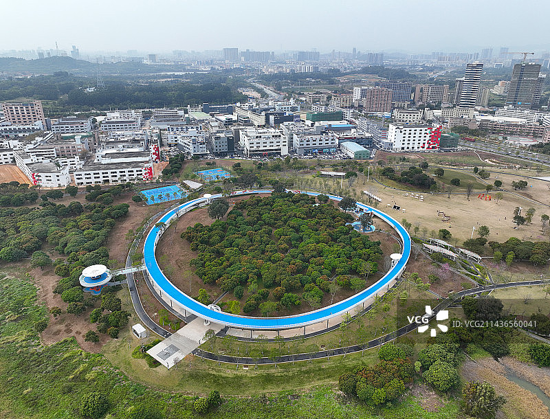 广东省深圳市光明区明湖城市公园后底坑水库石围公园航拍图片素材