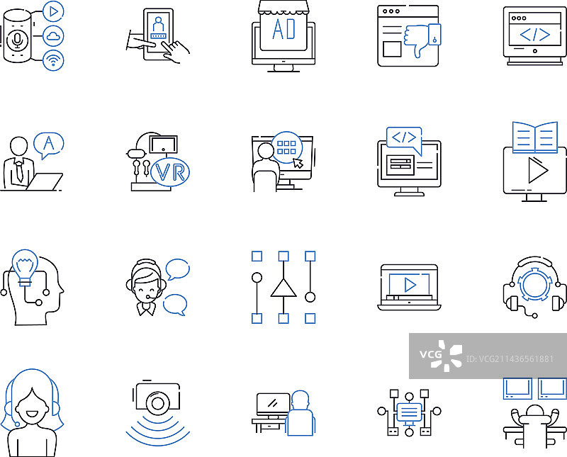 音频技术轮廓图标集合图片素材