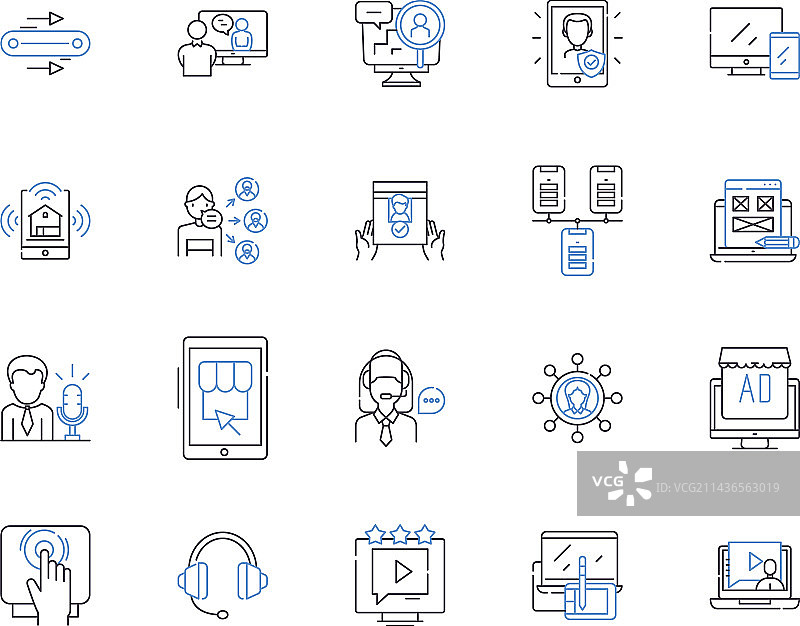 音频技术轮廓图标集合图片素材