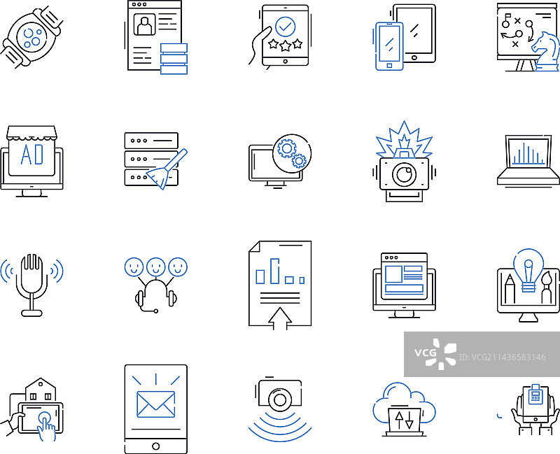 信息技术轮廓图标集合图片素材