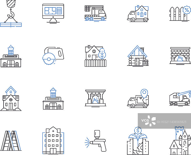 建筑工具轮廓图标集合图片素材