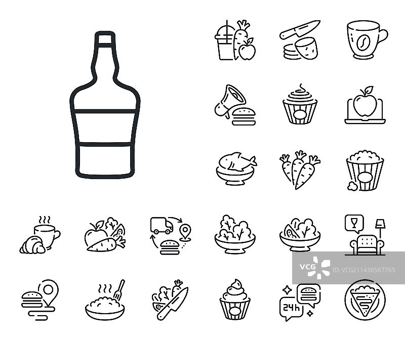 苏格兰威士忌酒瓶线条图标白兰地酒标志图片素材