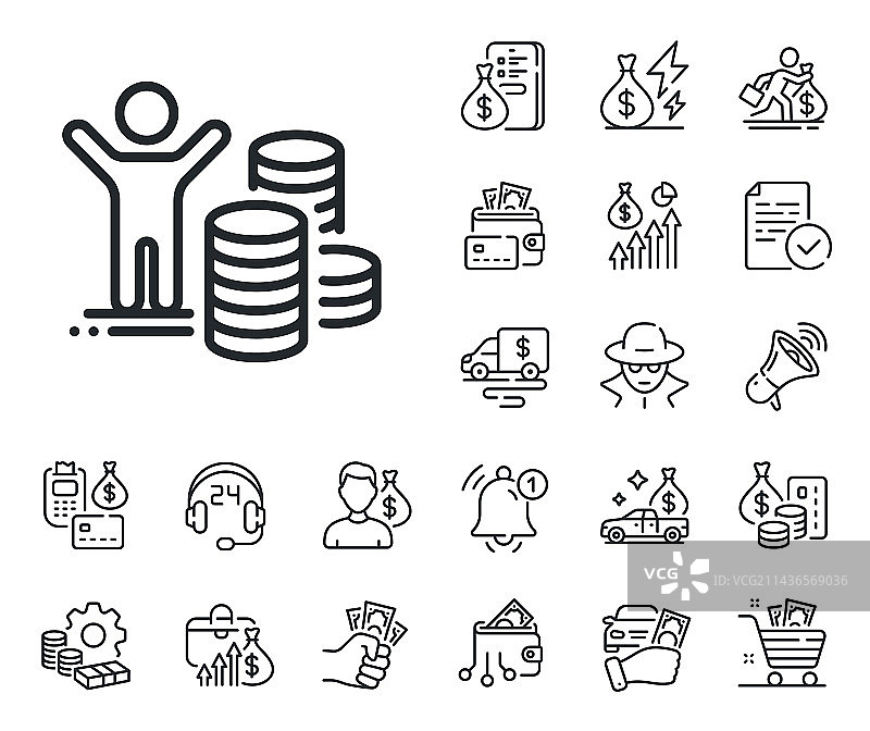 预算利润线型图标，现金收益标志图片素材