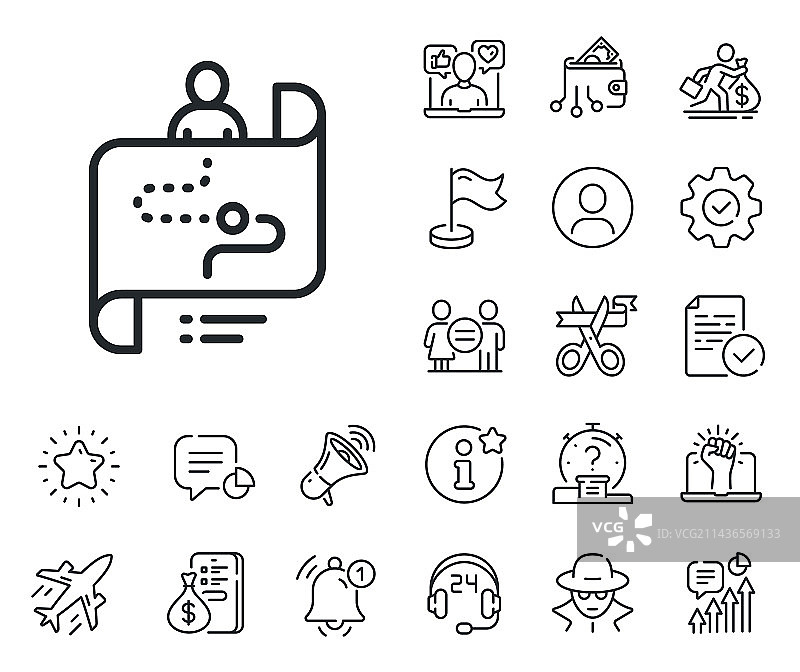 旅行路径地图线性图标：项目流程标志图片素材