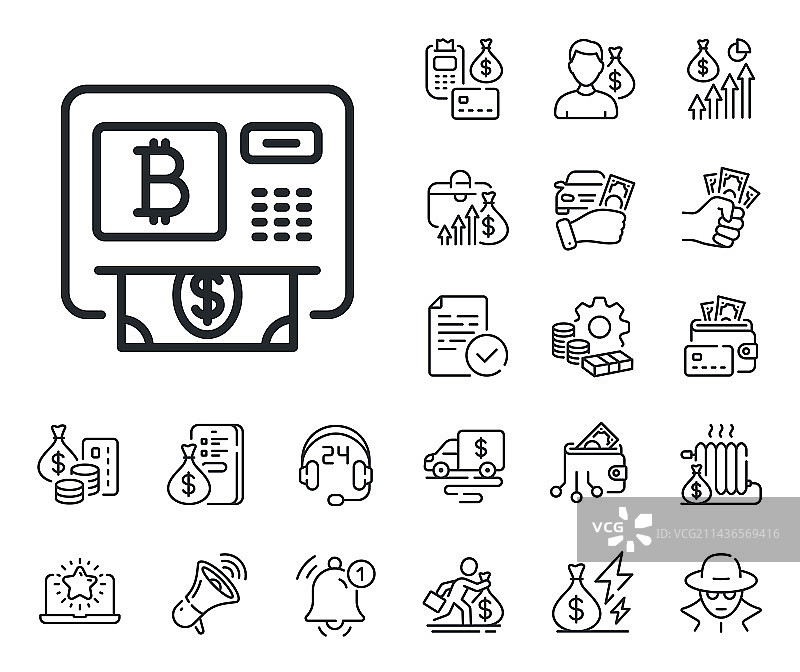 比特币ATM机线性图标，加密货币现金标志图片素材