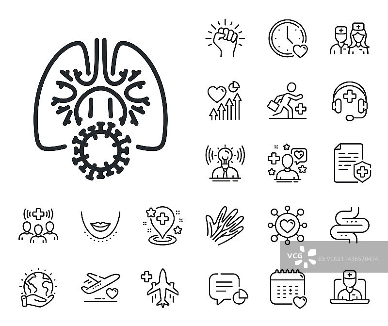 带冠状病毒的肺部线条图标，肺炎图片素材