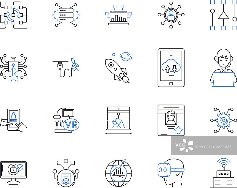 自动化技术轮廓图标合集图片素材