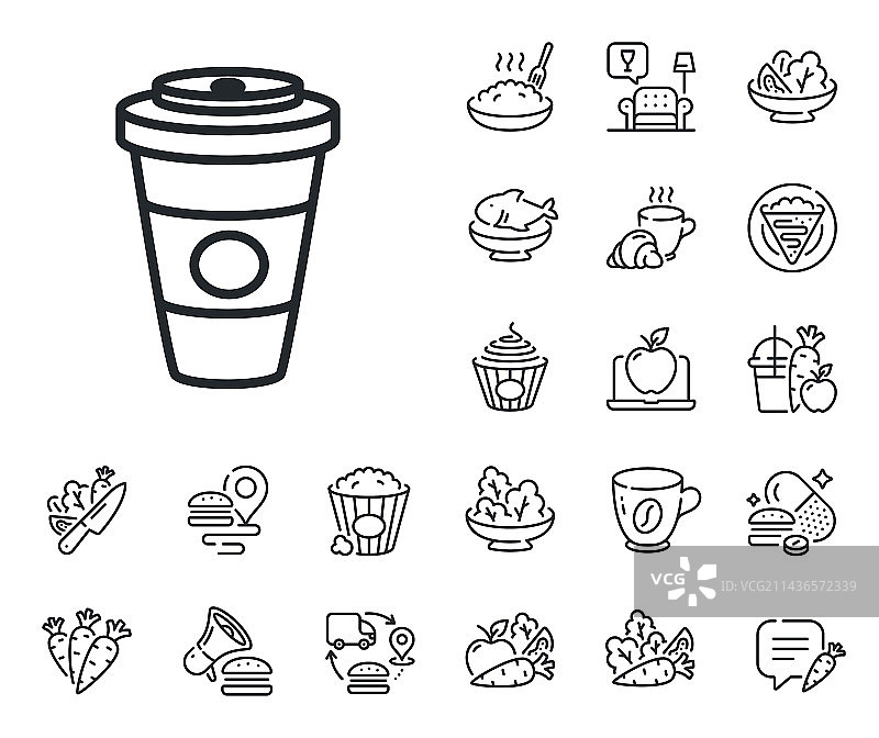 外卖咖啡或茶线性图标，热饮可丽饼图片素材