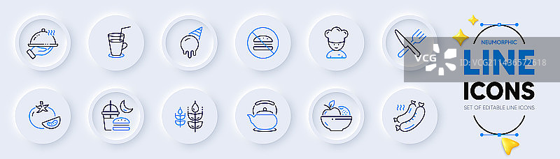 无汉堡番茄茶壶线形网页图标图片素材