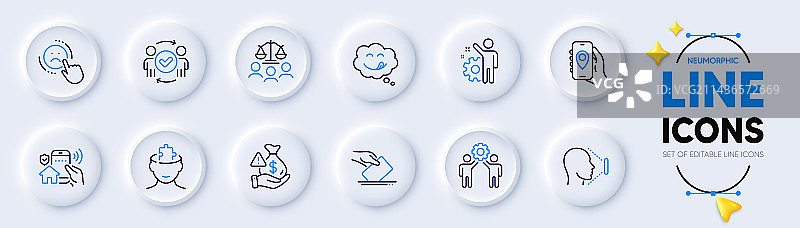 不喜欢法庭陪审团和美味的微笑线性图标图片素材