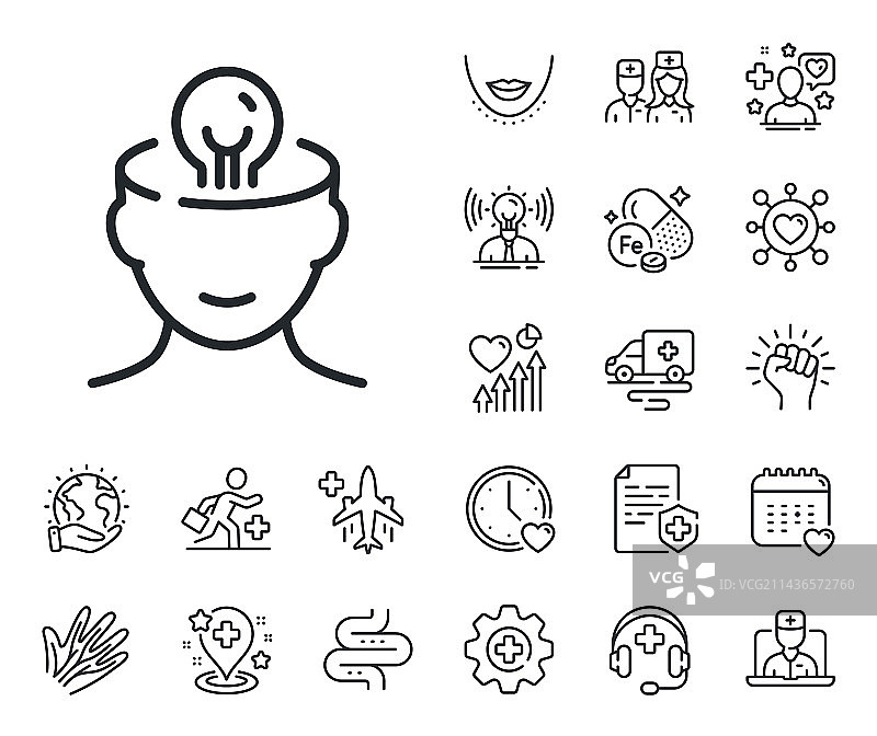 心理健康线性图标：大脑创意在线标志图片素材