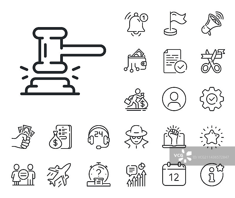 法官锤子线性图标法院判决标志图片素材