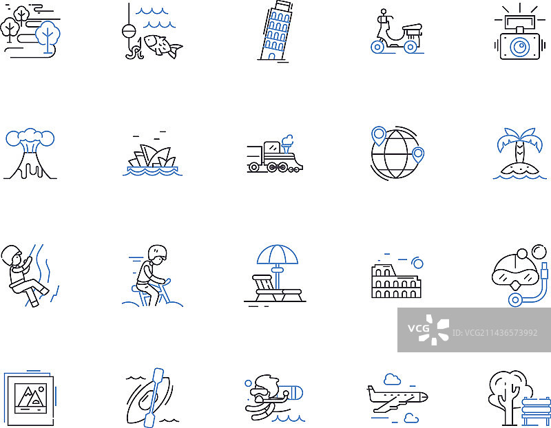 旅行线性图标合集：出行与航程图片素材