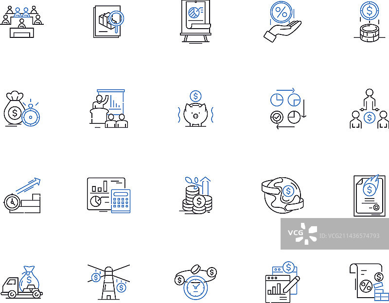 金融市场经济轮廓图标集合图片素材
