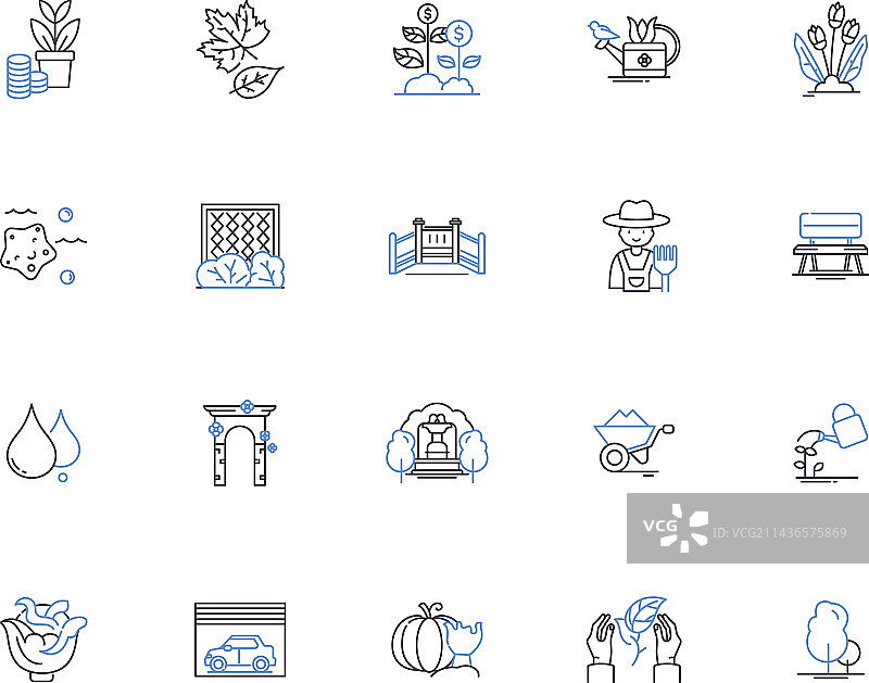 花园轮廓图标植物树木集合图片素材