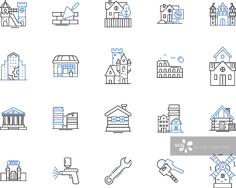 建筑设计轮廓图标合集图片素材