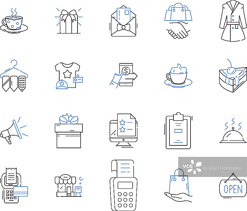 商店和美食广场轮廓图标集合图片素材