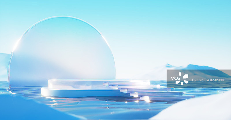 简约3D蓝色夏天水面创意场景图片素材