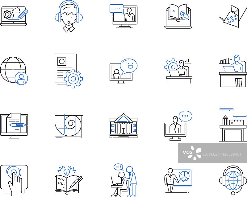 商务工作流程轮廓图标合集图片素材