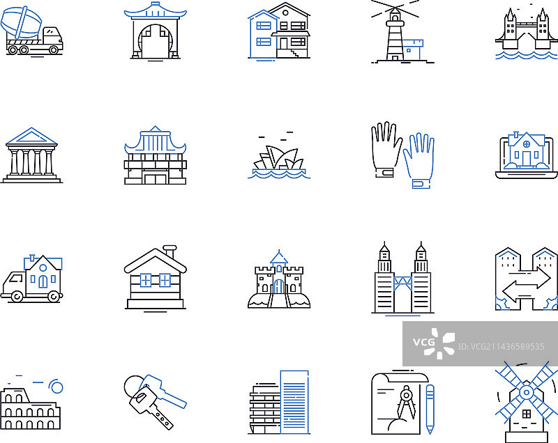 建筑工具轮廓图标集合图片素材