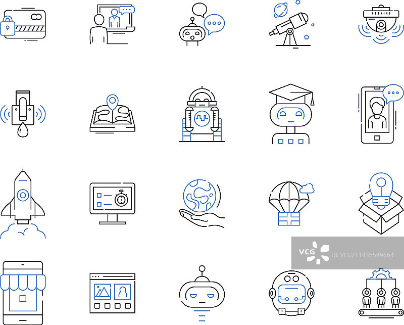 科学技术轮廓图标合集图片素材