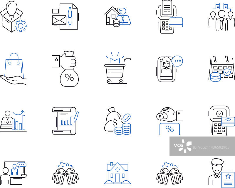 贸易和金融轮廓图标集合图片素材