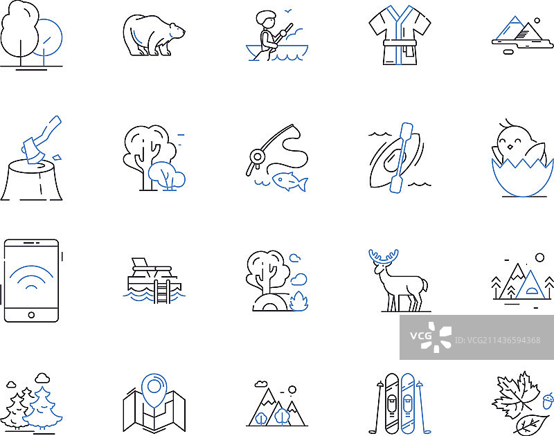 森林野生自然徒步旅行轮廓图标合集图片素材