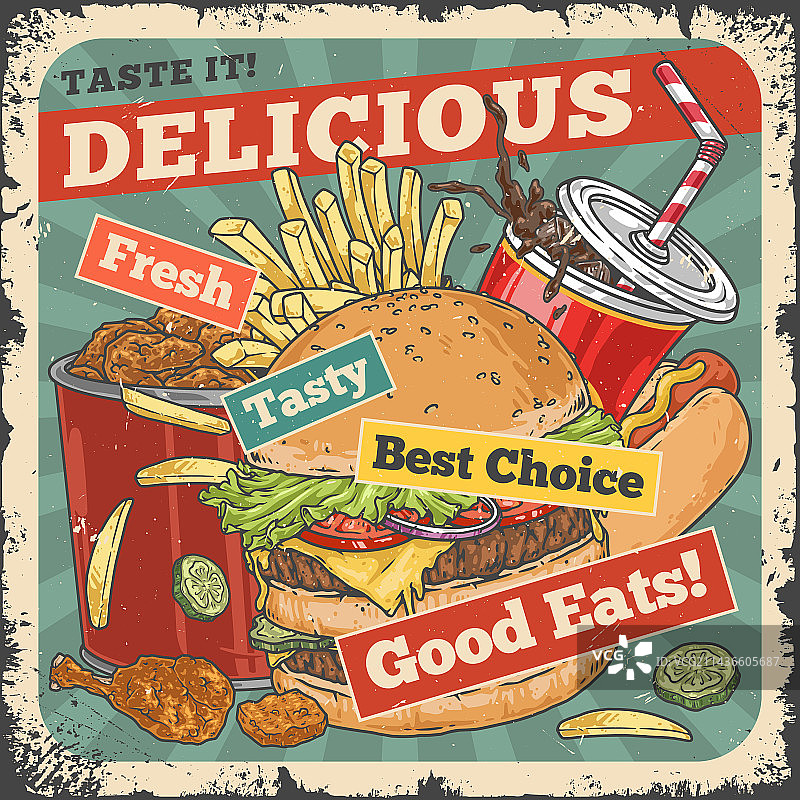 复古风彩色街头小吃宣传单图片素材