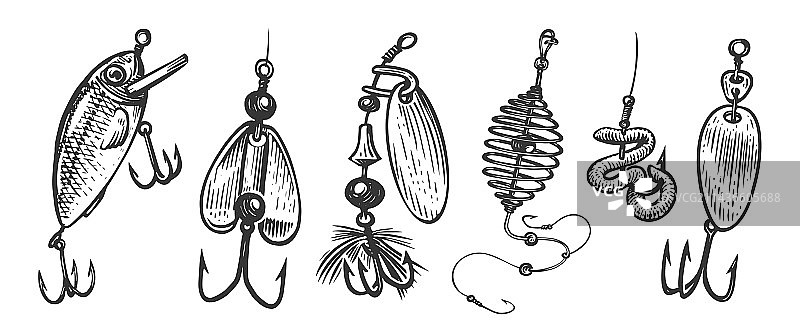 钓鱼诱饵和渔具图片素材