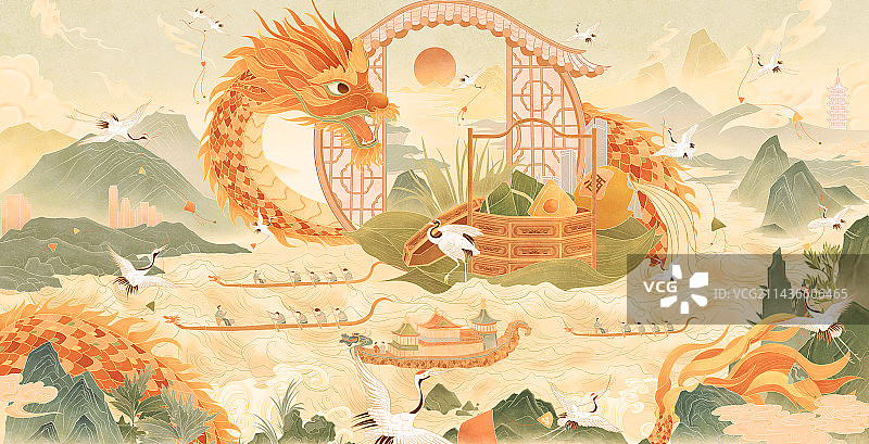 国潮风端午节插画图片素材