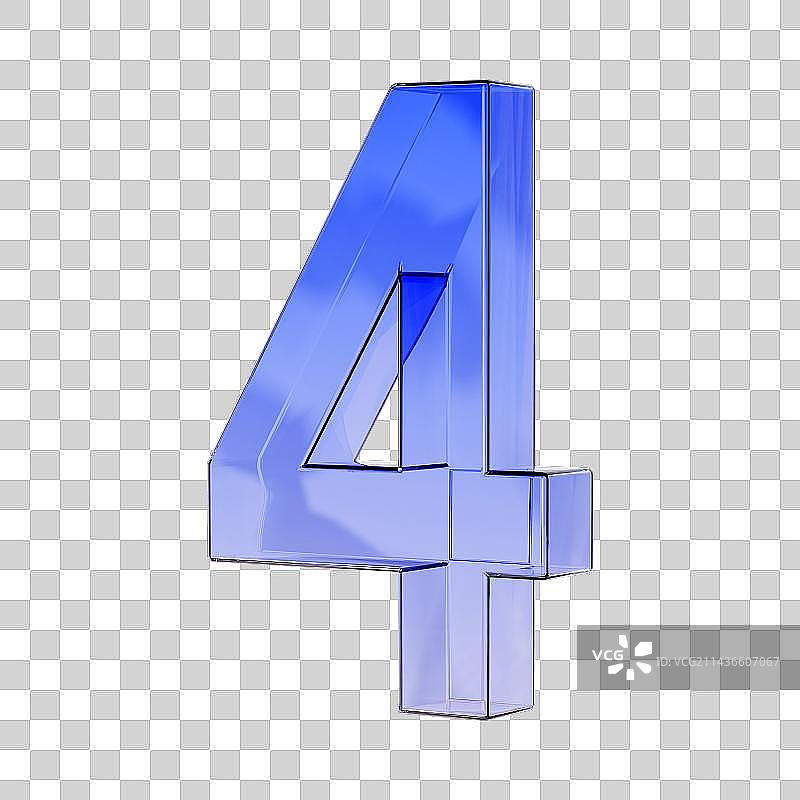 3D渲染蓝色立体数字4倒计时免抠元素图片素材