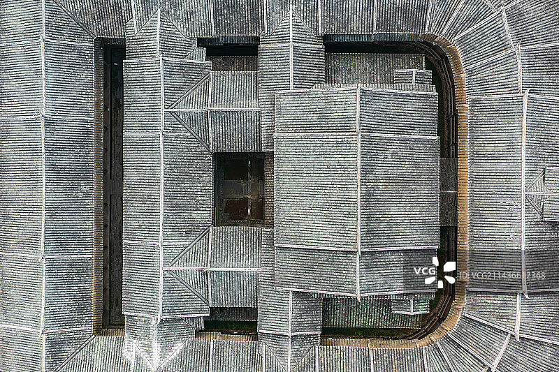 福建省三明市永安市槐南镇洋头村（安贞堡）屋顶正上方视角图片素材