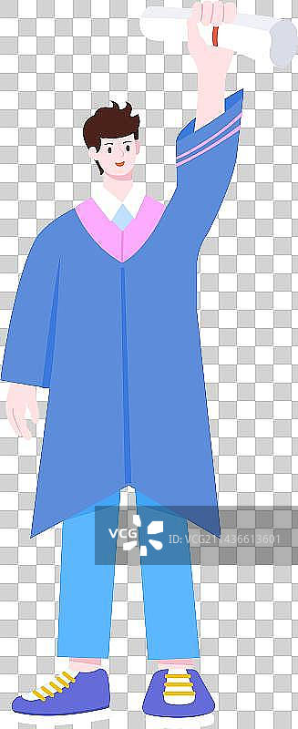 学生毕业矢量插画元素，男毕业生高兴的拿着结业证书毕业证书，毕业季身穿学士服毕业季快乐学业有成就业学习图片素材