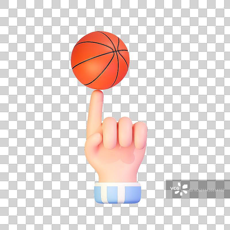 3d立体卡通风格手指顶篮球手势建模图片素材
