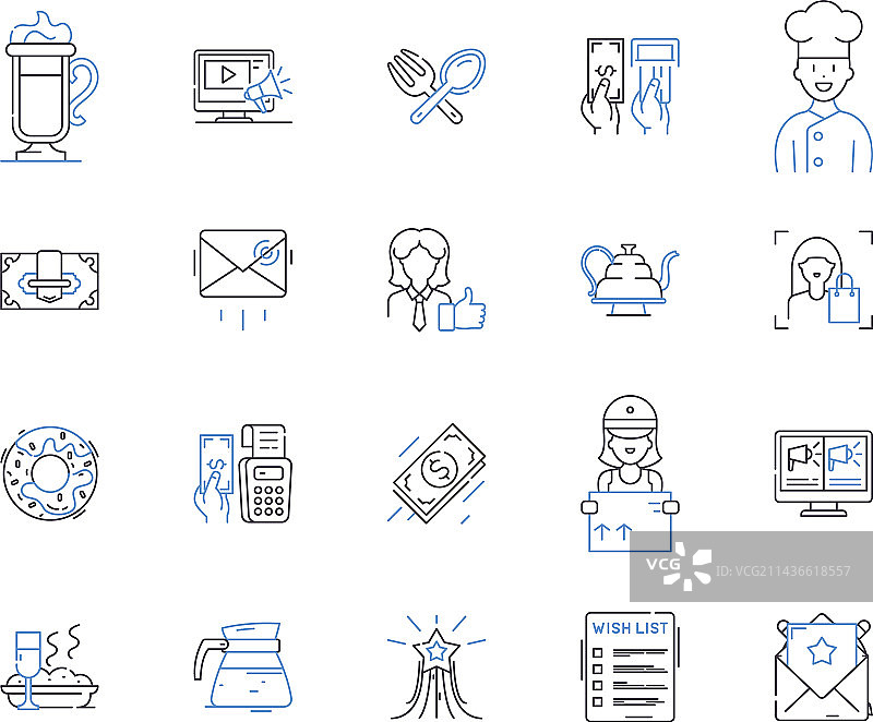 商店和美食广场轮廓图标集合图片素材