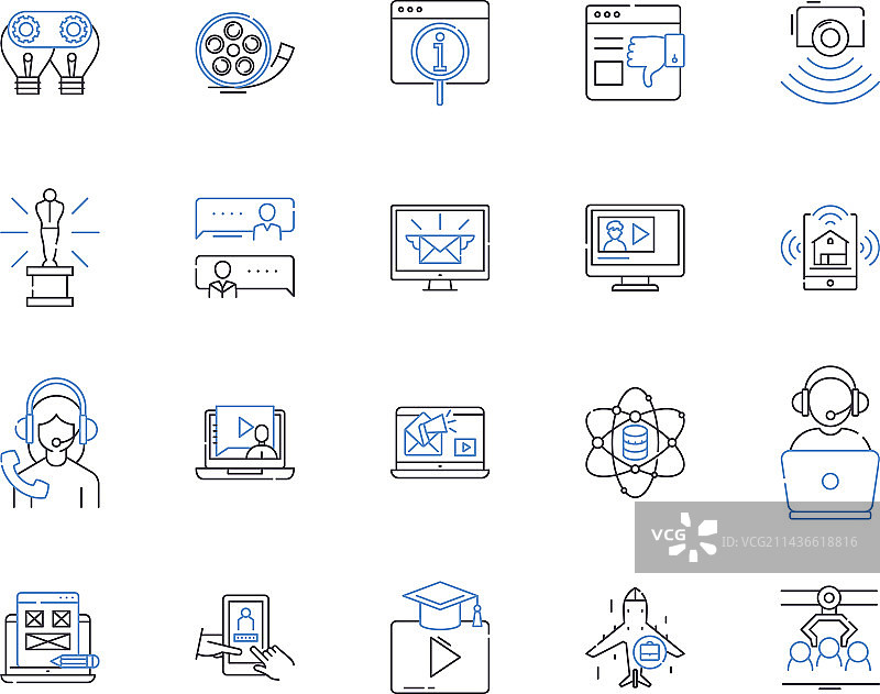 媒体公司轮廓图标集图片素材
