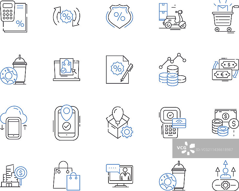 市场收入轮廓图标集合图片素材