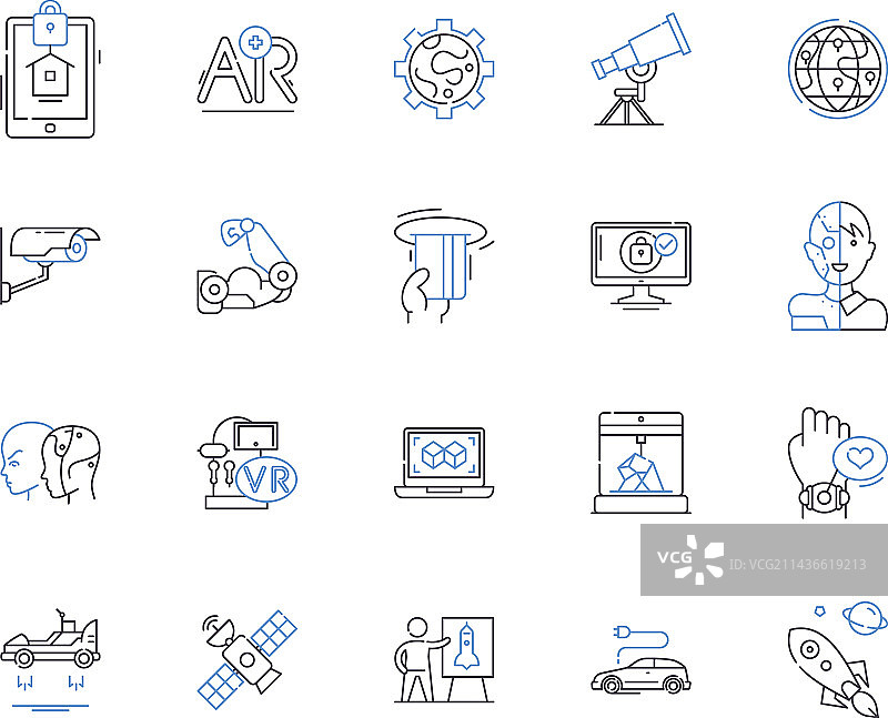 科学技术轮廓图标合集图片素材