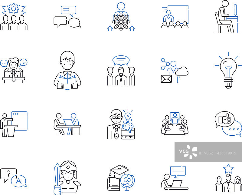 雇员工作流程轮廓图标合集图片素材