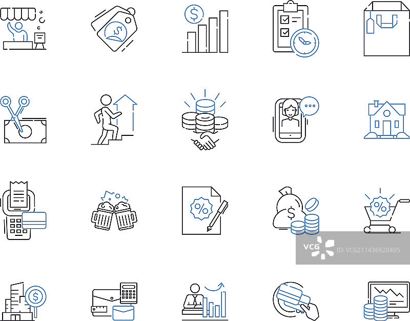 贸易和利润轮廓图标集合图片素材