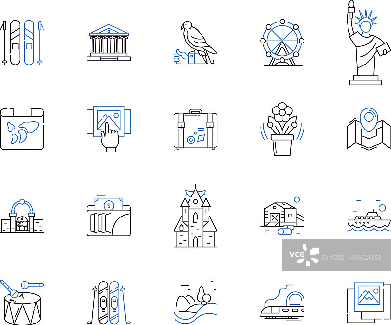 世界旅行路线轮廓图标合集图片素材