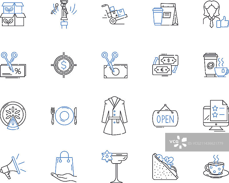 购物和餐饮轮廓图标合集图片素材