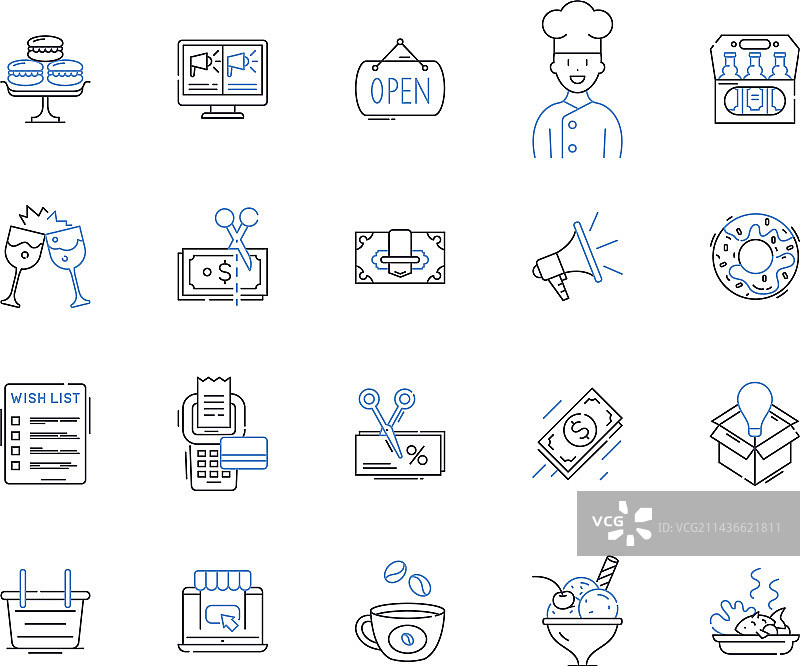 商店和膳食轮廓图标合集图片素材