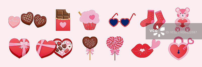 情人节可爱甜点与物件素材集合图片素材